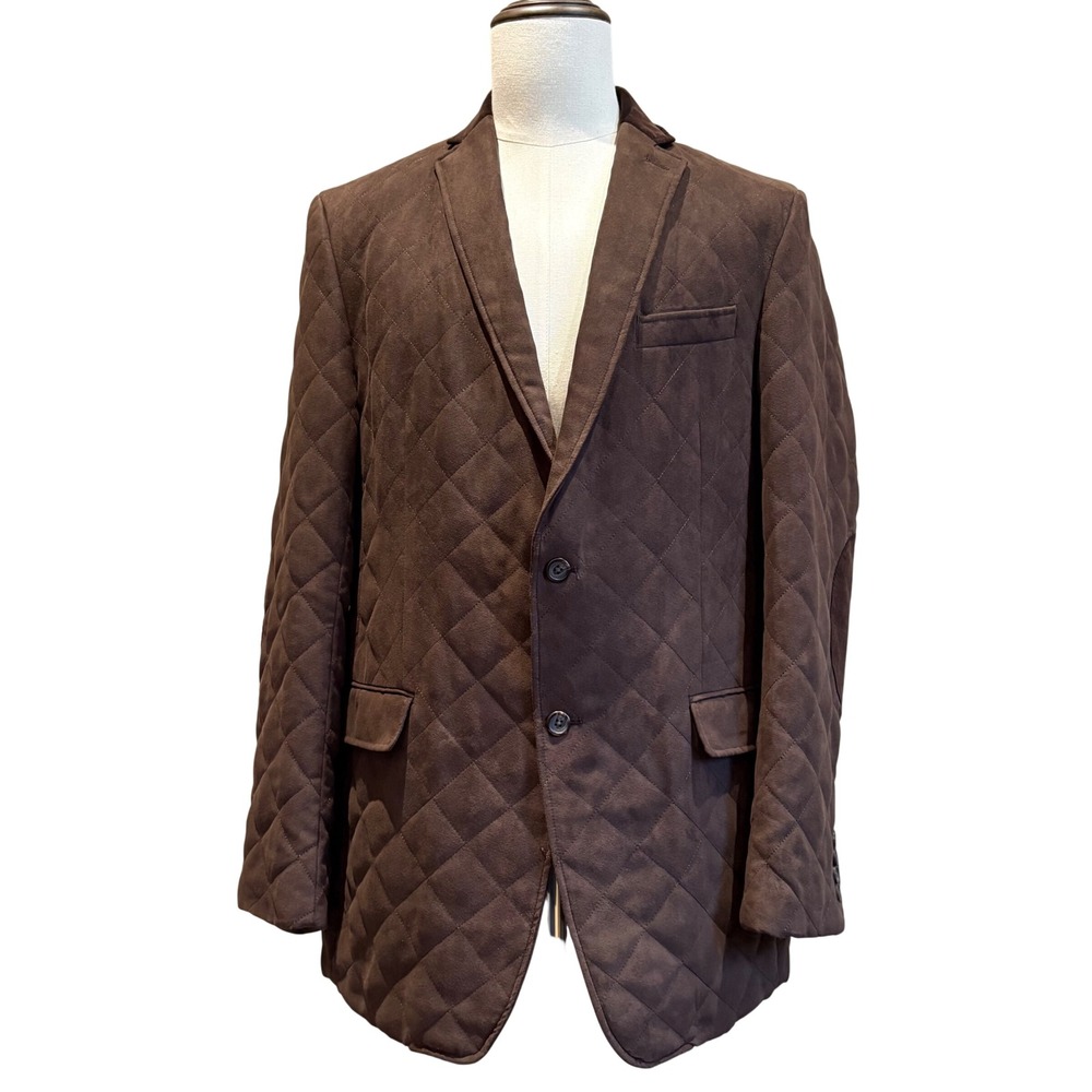 Ralph Lauren Quilted Blazer 42L Brown Diamond Quilt Paisley Lined Elbow Patch‎